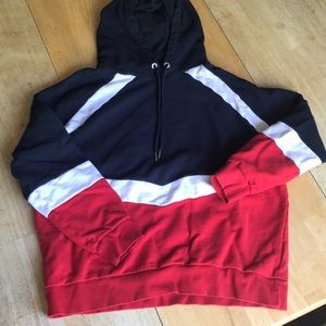 Red white and navy hoodie sweatshirt